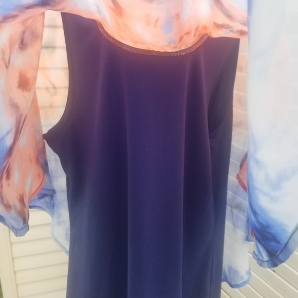 Dress Barn Flowy top attached Cami/Batwing Top sz L Tye Dye Effect Blue/Orange - Picture 4 of 5